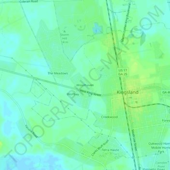 Woodhaven地形图、海拔、地势