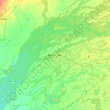 Dibrugarh地形图、海拔、地势