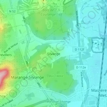 Silvange地形图、海拔、地势