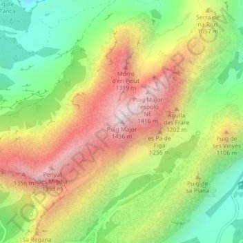 Puig Major地形图、海拔、地势