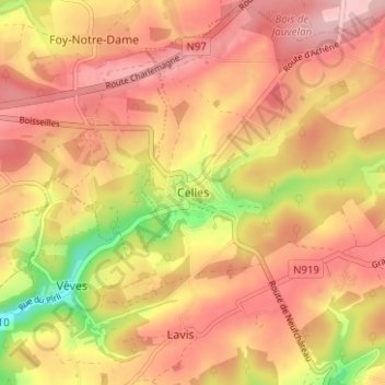 Celles地形图、海拔、地势