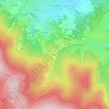 Pragniot地形图、海拔、地势
