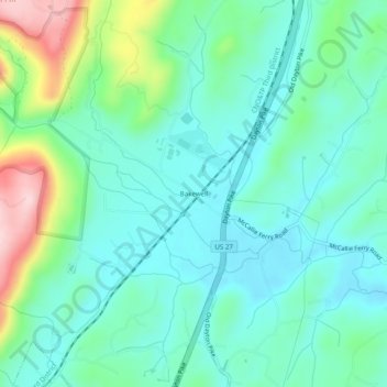 Bakewell地形图、海拔、地势