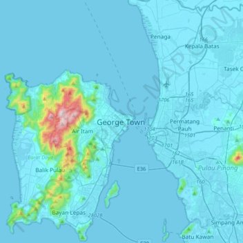 George Town地形图、海拔、地势