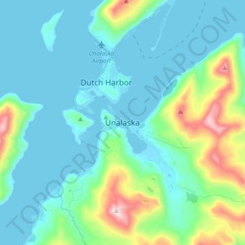 Unalaska地形图、海拔、地势