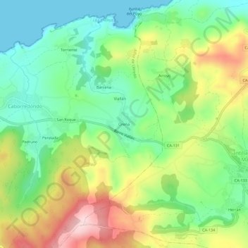 Oreña地形图、海拔、地势