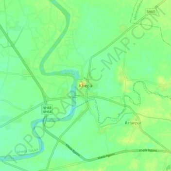 Kheda地形图、海拔、地势