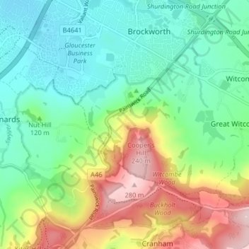 Cooper's Hill地形图、海拔、地势