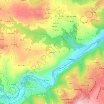 Ruisset地形图、海拔、地势