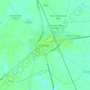 Shahdadpur地形图、海拔、地势