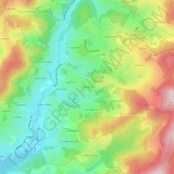 Chez Brun地形图、海拔、地势