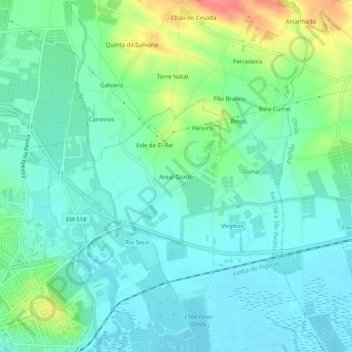 Areal Gordo地形图、海拔、地势