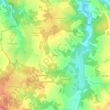 Vérinas地形图、海拔、地势