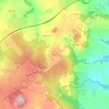 Les Peyrouses地形图、海拔、地势