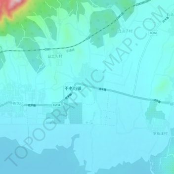 不老屯村地形图、海拔、地势