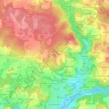Kergo-er-Hoët地形图、海拔、地势