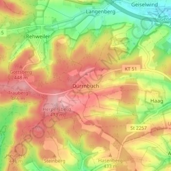 Dürrnbuch地形图、海拔、地势