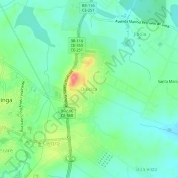 Oiticica地形图、海拔、地势
