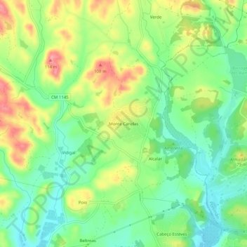 Monte Canelas地形图、海拔、地势