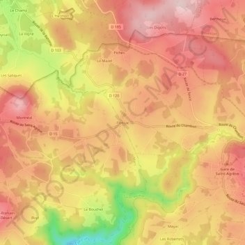 Flossac地形图、海拔、地势
