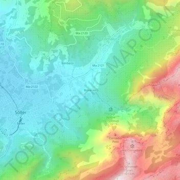Biniaraix地形图、海拔、地势