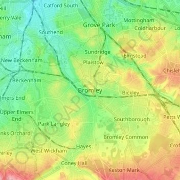 Bromley地形图、海拔、地势