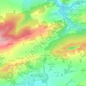 Kerenor地形图、海拔、地势
