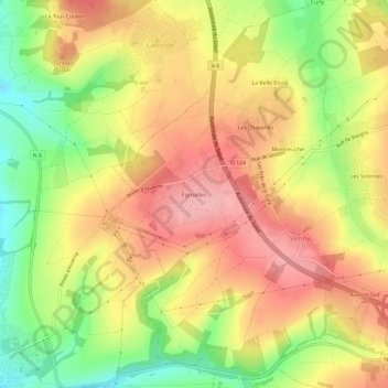 Égriselles地形图、海拔、地势