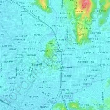 渋坂地形图、海拔、地势
