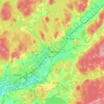 Kinna地形图、海拔、地势