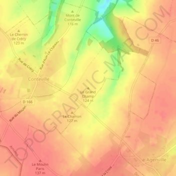 Le Grand Champ地形图、海拔、地势