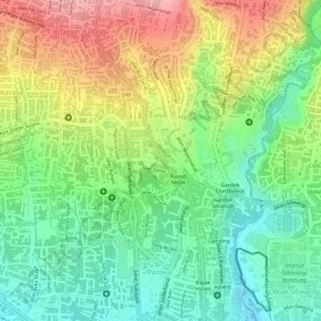 Taman Gaya地形图、海拔、地势