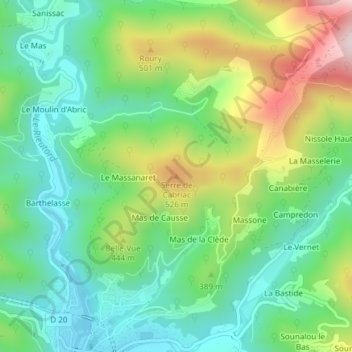 Serre de Cabriac地形图、海拔、地势