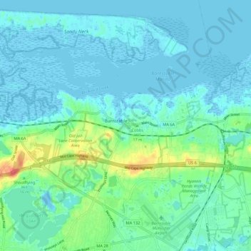 Barnstable地形图、海拔、地势