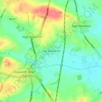 Low Ackworth地形图、海拔、地势