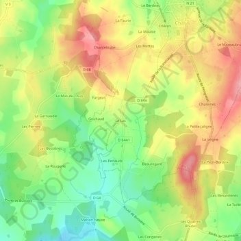 Le Lac地形图、海拔、地势