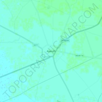 Asandh地形图、海拔、地势