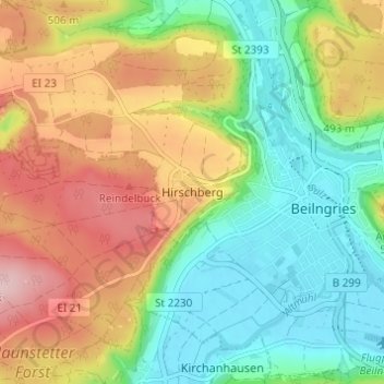 Hirschberg地形图、海拔、地势