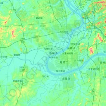 雨湖区地形图、海拔、地势