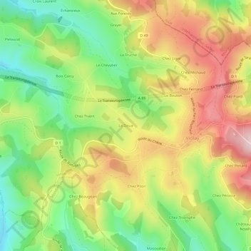 La Doua地形图、海拔、地势