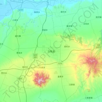 万荣县地形图、海拔、地势