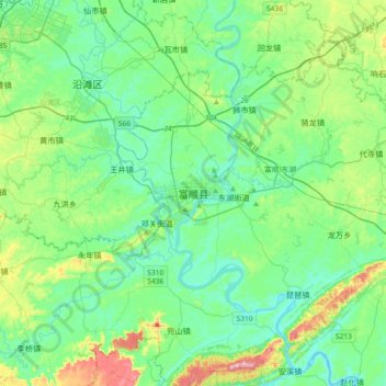 富顺县地形图、海拔、地势