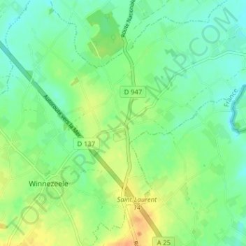 Droogland地形图、海拔、地势