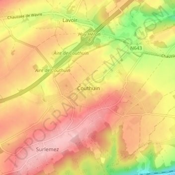Couthuin地形图、海拔、地势
