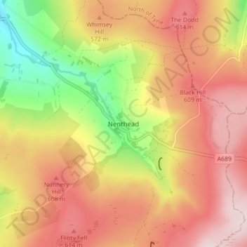Nenthead地形图、海拔、地势
