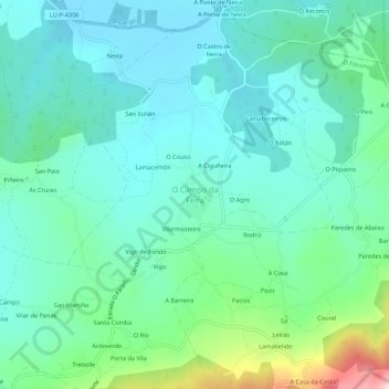 O Campo da Feira地形图、海拔、地势