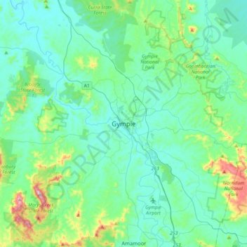 Gympie地形图、海拔、地势