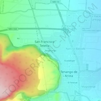 Teotenango地形图、海拔、地势