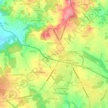 Anglard地形图、海拔、地势