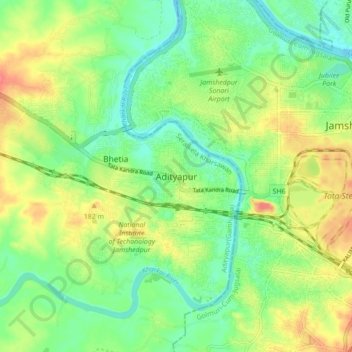 Adityapur地形图、海拔、地势